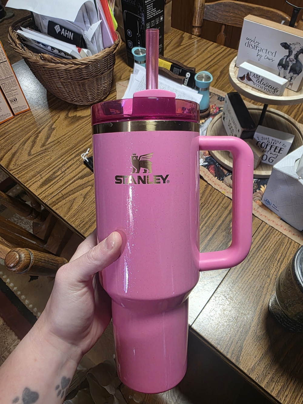 Stanley Pink Insulated Travel Tumbler with Handle and Straw